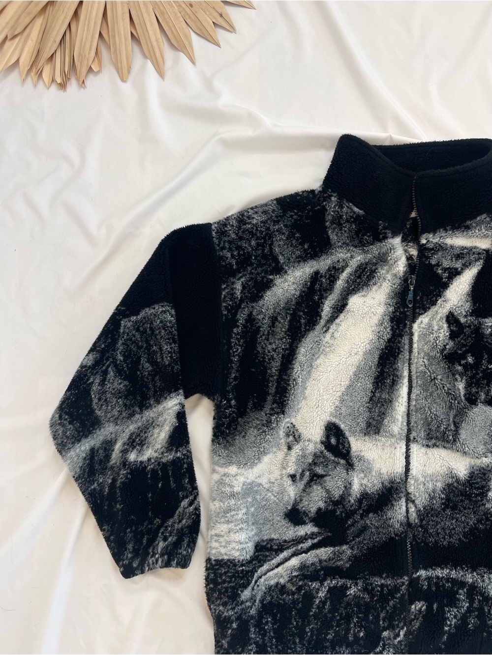 Vintage Caribou Crossings Wolf Wolves Alaska Fleece All Over Print Sherpa Jacket - Picture 2 of 8